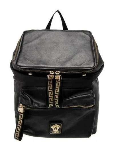 Pre-owned Versace Leather Backpack In Black