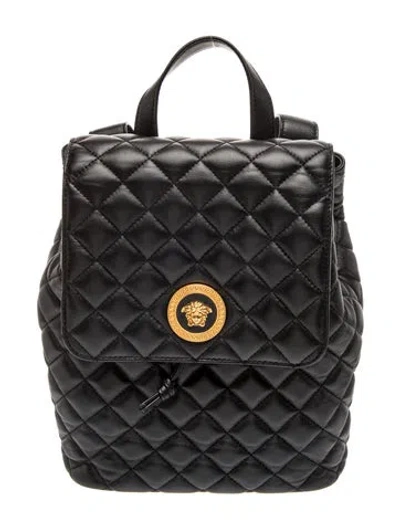 Pre-owned Versace Leather Backpack In Black