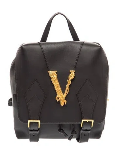 Pre-owned Versace Leather Backpack In Black