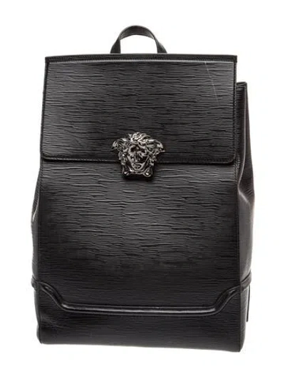 Pre-owned Versace Leather Backpack In Black