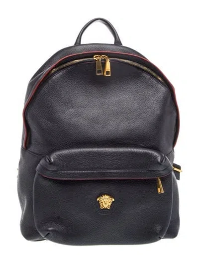 Pre-owned Versace Leather Backpack In Black
