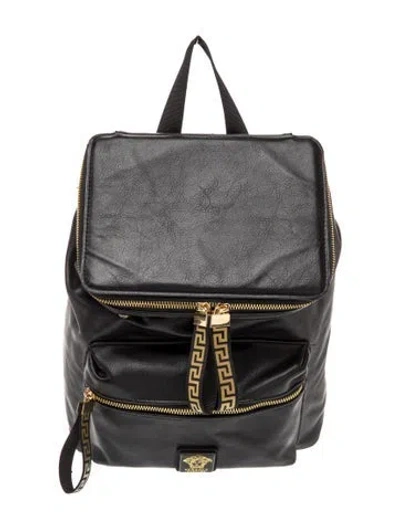 Pre-owned Versace Leather Backpack In Black