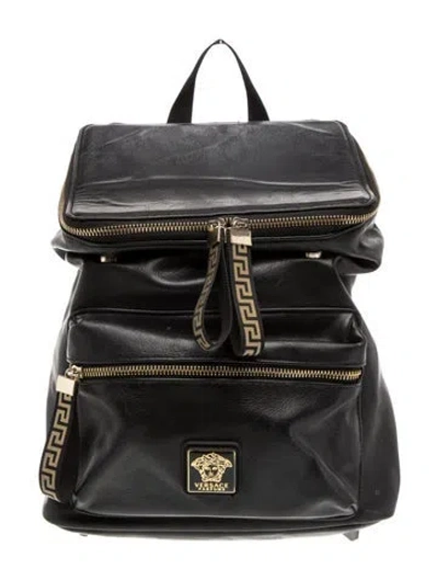 Pre-owned Versace Leather Backpack In Black
