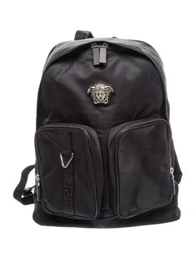 Pre-owned Versace Leather Backpack In Black