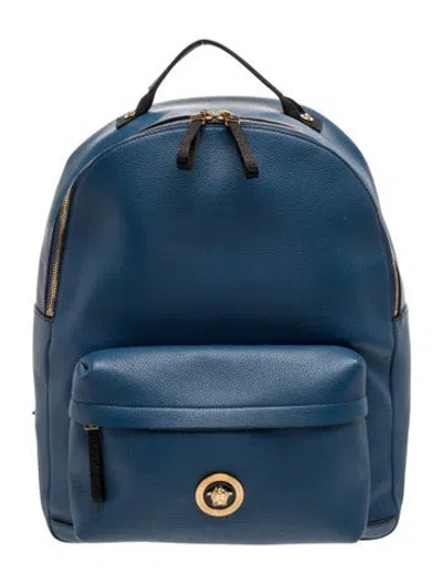 Pre-owned Versace Leather Backpack In Blue
