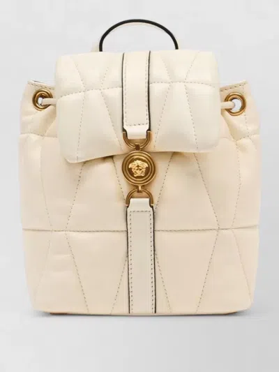 Versace Leather Backpack Gold Tone Hardware In Neutral