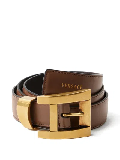 Versace Leather Belt 3 Cm In Burgundy