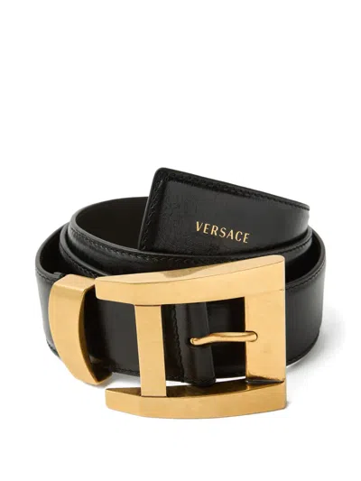 Versace Leather Belt 4 Cm In Black