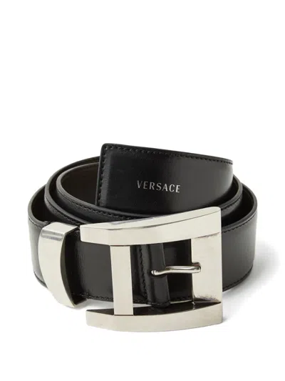 Versace Leather Belt 4 Cm In Black