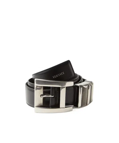 Versace Leather Belt 4 Cm In Black