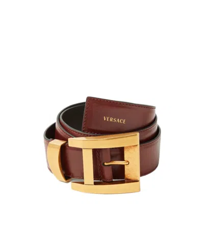Versace Leather Belt 4 Cm In Brown