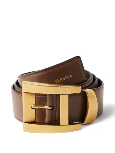 Versace Leather Belt 4 Cm In Brown