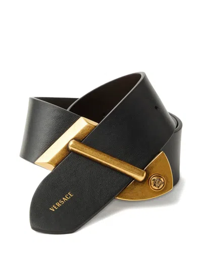 Versace Leather Belt 5 Cm In Black