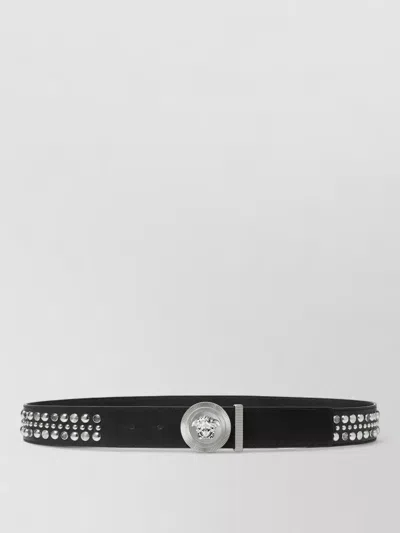 Versace Leather Belt Adjustable Length Studded Design In Black