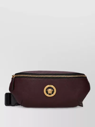 Versace Leather Belt Bag In Burgundy