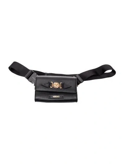 Pre-owned Versace Leather Belt Bag In Black