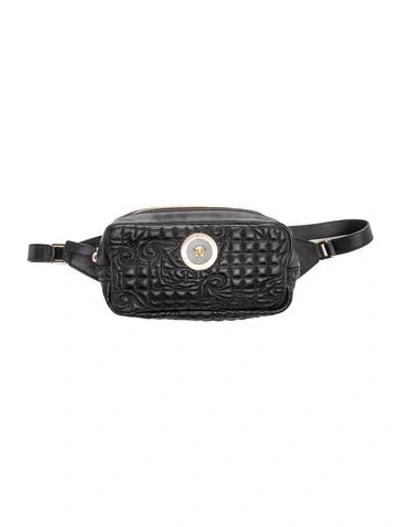 Pre-owned Versace Leather Belt Bag In Black