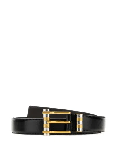 Versace Leather With Gold-tone Hardware Belt In Black