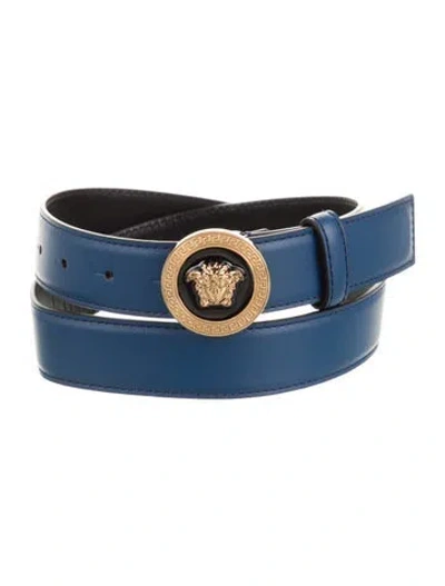 Pre-owned Versace Leather Belt In Blue