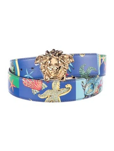 Pre-owned Versace Leather Belt In Blue