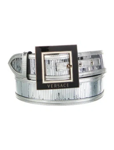 Pre-owned Versace Leather Belt In Silver