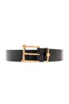 Versace Column Leather Adjustable Belt In V Nero Oro