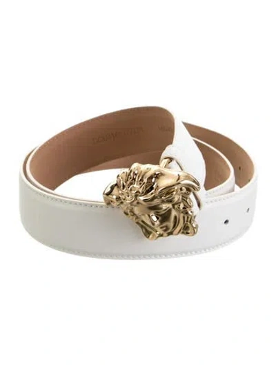 Pre-owned Versace Leather Belt In White