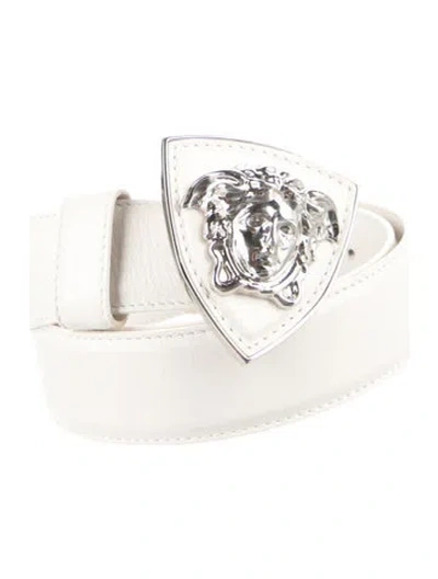 Pre-owned Versace Leather Belt In White