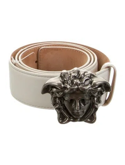 Pre-owned Versace Leather Belt In White