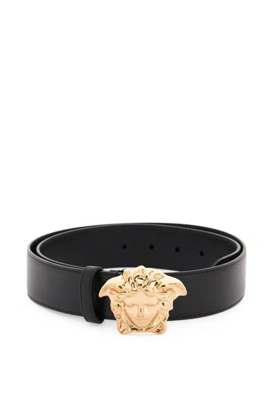 Versace Leather Belt With La Medusa Buckle In Black
