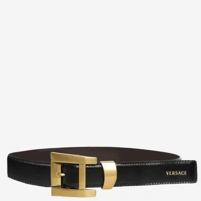 Versace Leather Belt With Logo In Black