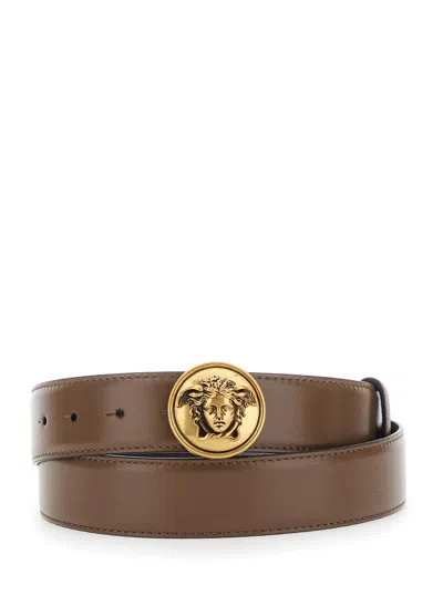 Versace Leather Belt With Medusa Buckle Belt In White