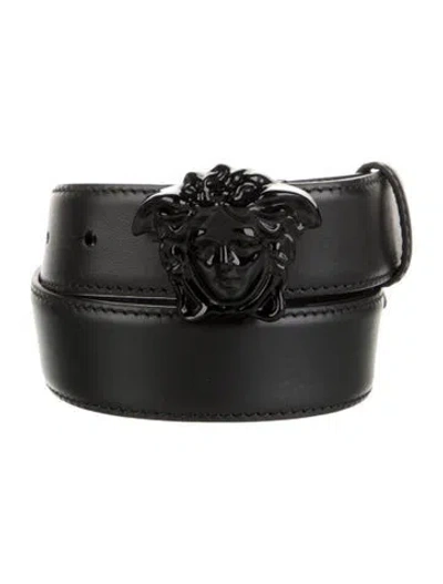 Pre-owned Versace Babies' Leather Belt W/tags In Black/gold