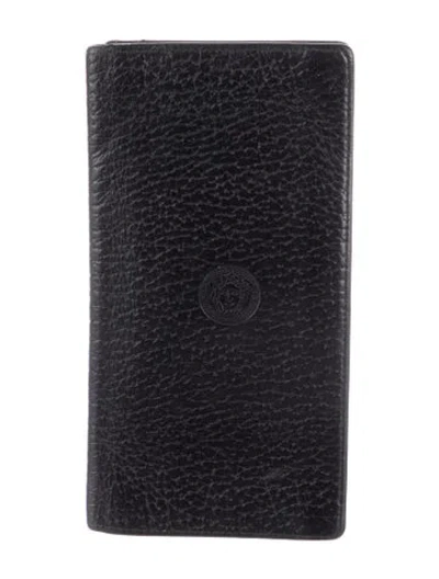 Pre-owned Versace Leather Bifold Leather Wallet In Black
