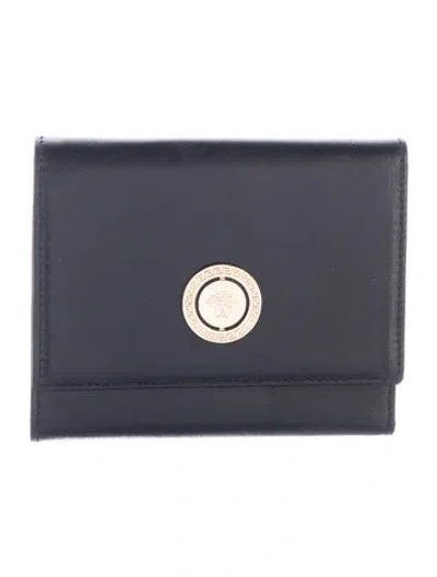 Pre-owned Versace Leather Bifold Wallet In Black