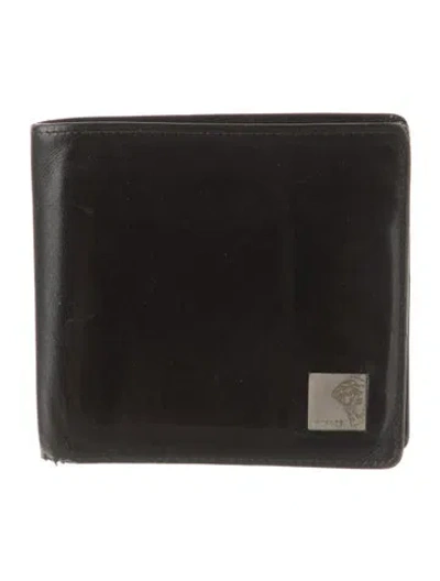 Pre-owned Versace Leather Bifold Wallet In Black
