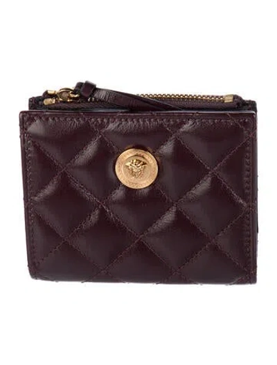 Pre-owned Versace Leather Bifold Wallet In Burgundy