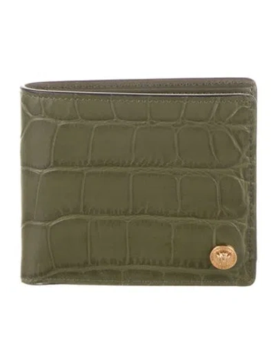 Pre-owned Versace Leather Bifold Wallet W/ Tags In Green