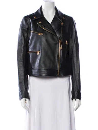 Pre-owned Versace Leather Biker Jacket In Black
