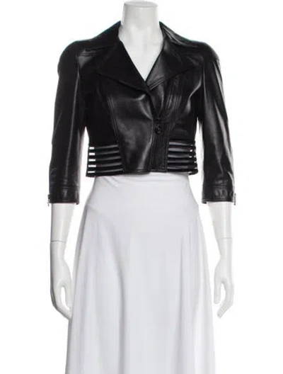 Pre-owned Versace Leather Biker Jacket In Black