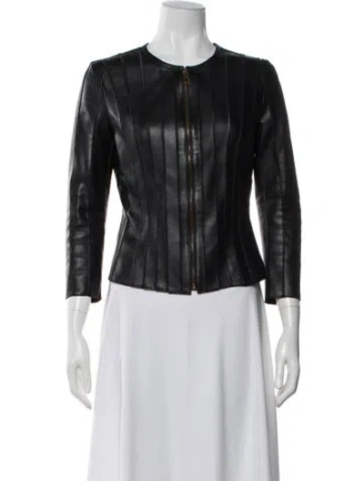 Pre-owned Versace Leather Biker Jacket In Black