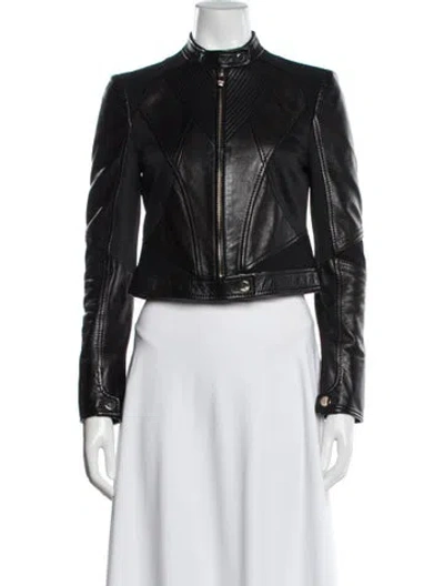 Pre-owned Versace Leather Biker Jacket In Black
