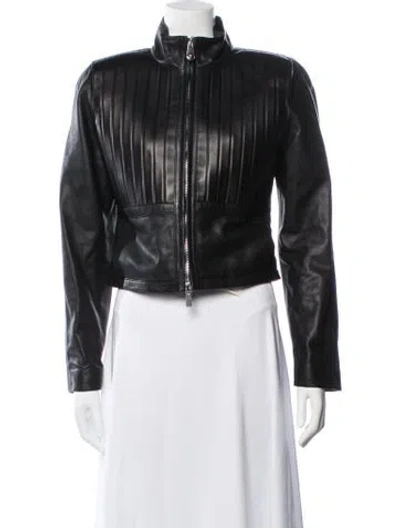 Pre-owned Versace Leather Biker Jacket In Black