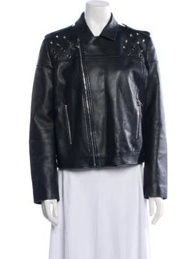 Pre-owned Versace Leather Biker Jacket In Blue