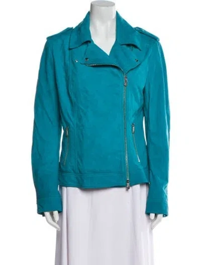 Pre-owned Versace Leather Biker Jacket In Blue