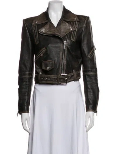 Pre-owned Versace Leather Biker Jacket In Brown