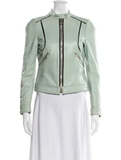 Pre-owned Versace Leather Biker Jacket In Green