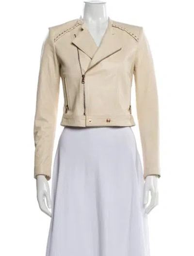 Pre-owned Versace Leather Biker Jacket In Neutral