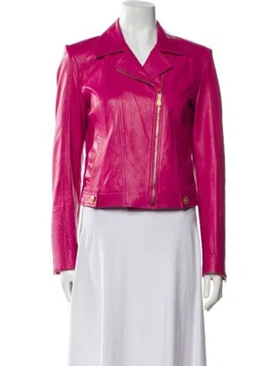 Pre-owned Versace Leather Biker Jacket In Pink