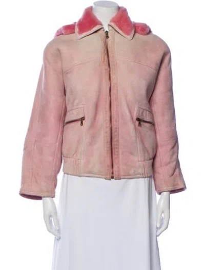 Pre-owned Versace Leather Biker Jacket In Pink